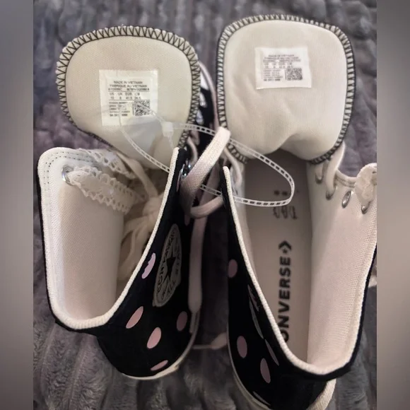 Black & Pink Polka Dot Lift Converse All-Star High Top Sneakers A10688C - Picture 7 of 13